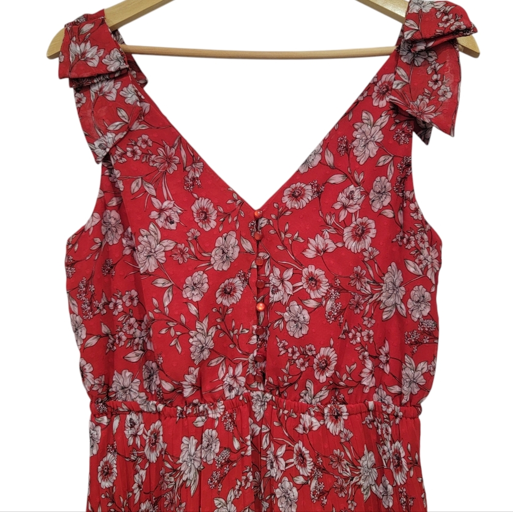 Nanette Lepore Pleated Floral Midi Dress Red Feminine Handkerchief Hem W… - Picture 10 of 16